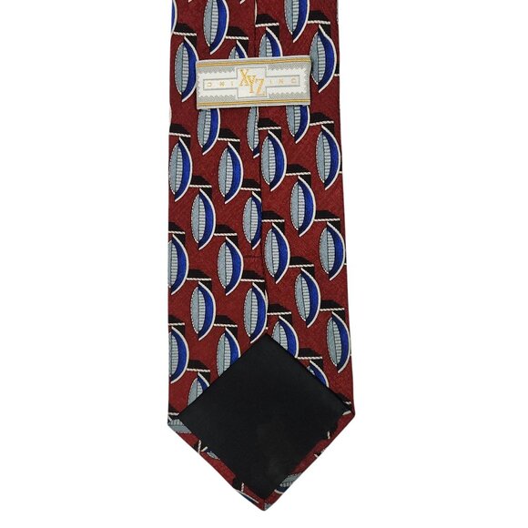 Vintage XYZ Inc 100% Silk Red Tie With Geometric Oval Pattern - Picture 2 of 6